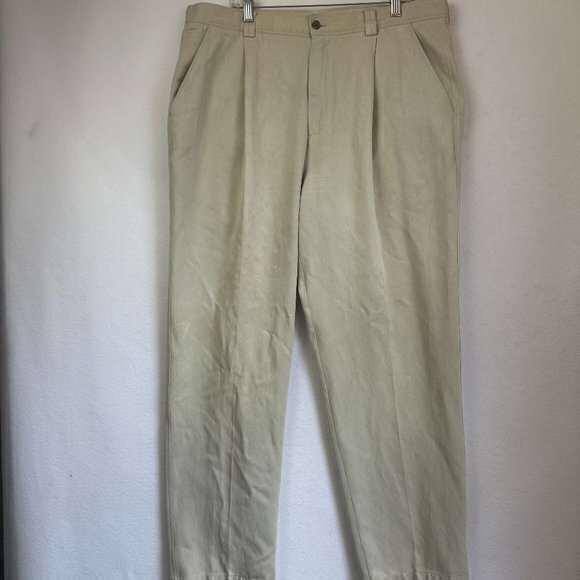 Tommy Bahama Pants 36x32 beige Pockets Chino Pleated herringbone Silk blend - Picture 1 of 7